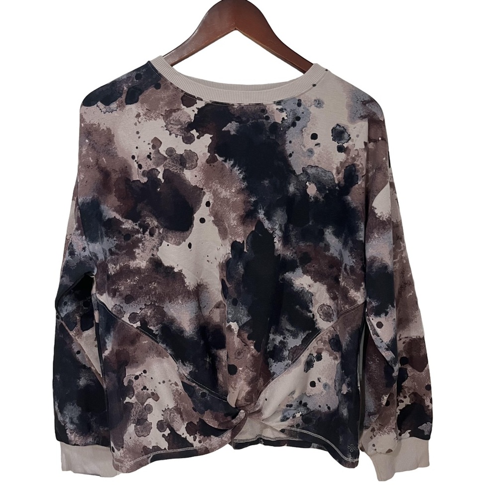 Tie-Dye Print Long Sleeve Pullover Sweatshirt - Taupe/Black
